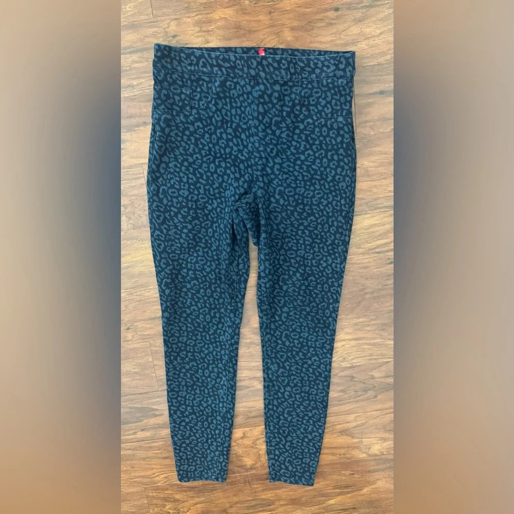 SPANX JEAN-ISH LEGGING BLUE DENIM LEOPARD Skinny Fit Pull On Size Medium